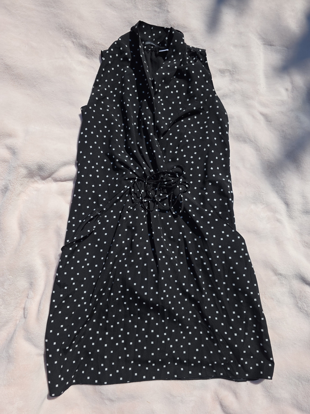 Laura Clement Black White Polka Dot Cinch Waist Sleeveless Dress Size 8